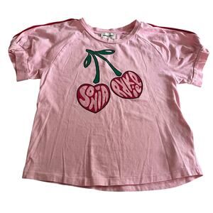 Sonia Rykiel Enfant Pink Cherry Logo Glitter Tee Puff Sleeve Girls Size 8
